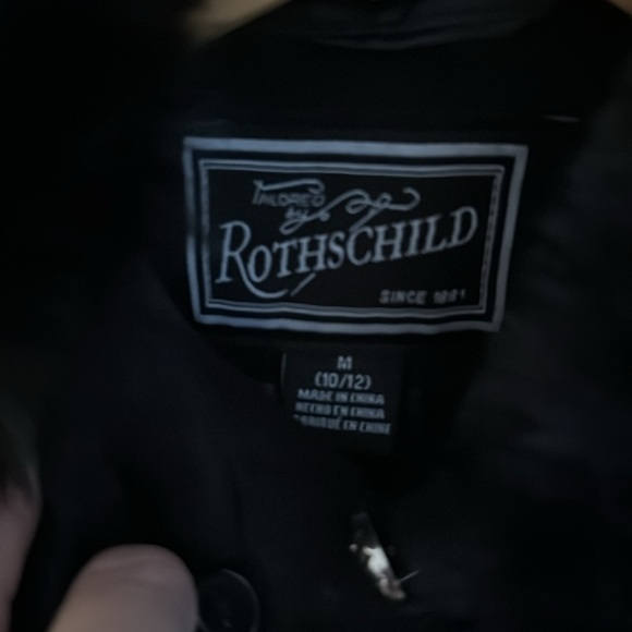 Girls black wool coat with faux fur trim size 10/12 by Rothschild - Picture 3 of 3